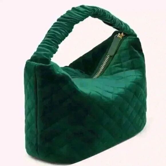 Stoney Clover Lane Scrunch Handle Bag Green Quilted Velvet - Picture 1 of 4